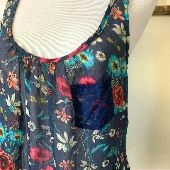 Lily White blue floral long chiffon tank - Picture 2 of 5